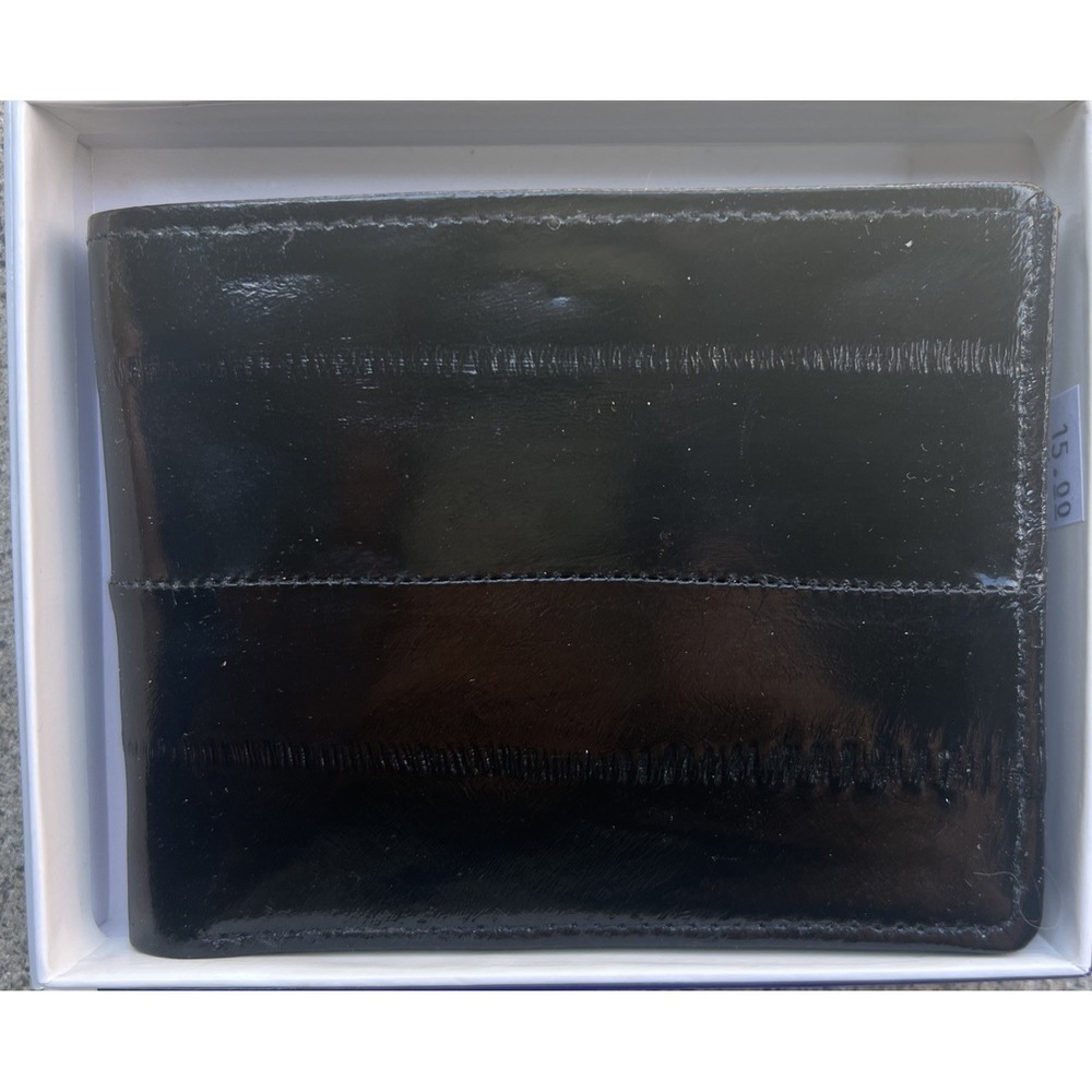 Vintage Lee Sands Genuine Eel Skin Classic Bi-fold Mens Wallet Black